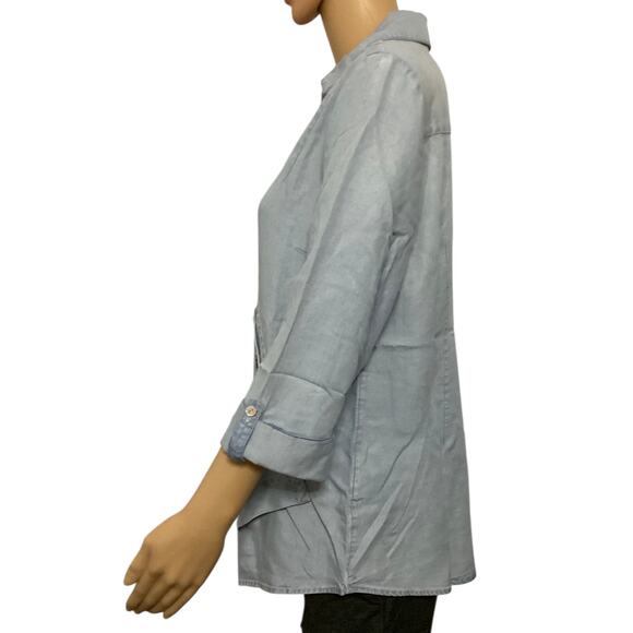 Soft Sorroundings Washed Tencel Tunic roll sleeves size PM light wash denim - Picture 5 of 9